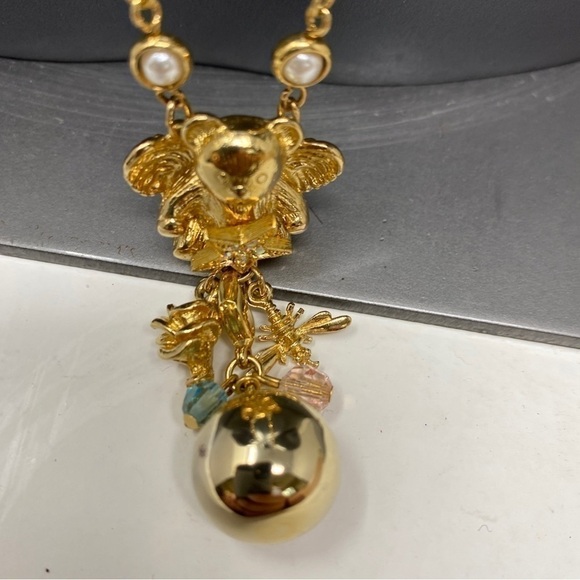 VINTAGE Kirks Folly Golden Star Angel BEAR faux pearl Necklace chime BALL w/box - Picture 15 of 16
